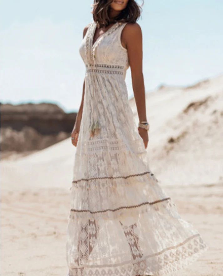 Emerson | Women's Vintage Tassel Drawstring Boho Dress