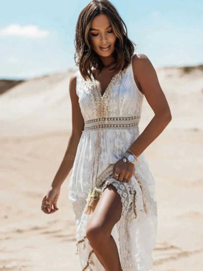 Emerson | Women's Vintage Tassel Drawstring Boho Dress