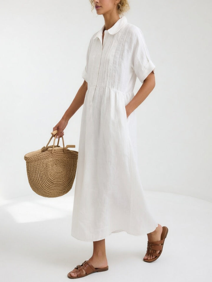Lysandra | Women's Short Sleeve Maxi Breezy Summer Shirt Dress with Buttons