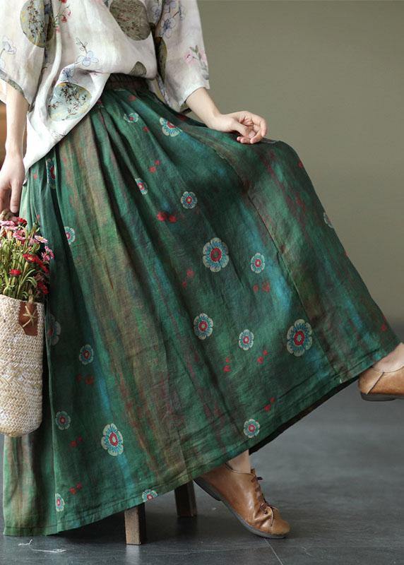 Bohemian Black Flower Elastic Waist Print Linen Skirts Summer