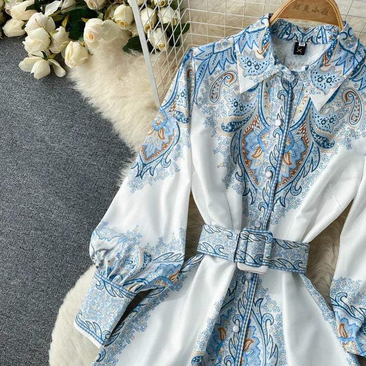 Floral A-Line Dress with Belt