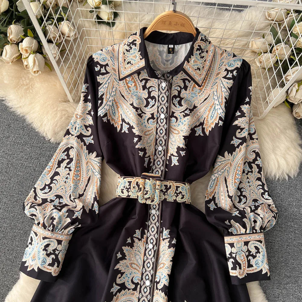 Floral A-Line Dress with Belt