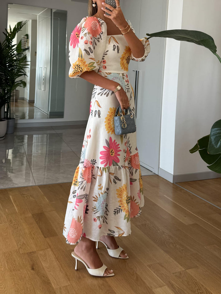 CAMILLE – ELEGANT BLOOM PUFF SLEEVE DRESS