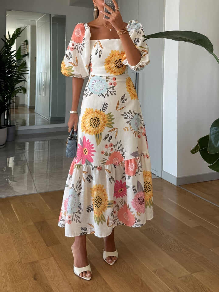 CAMILLE – ELEGANT BLOOM PUFF SLEEVE DRESS