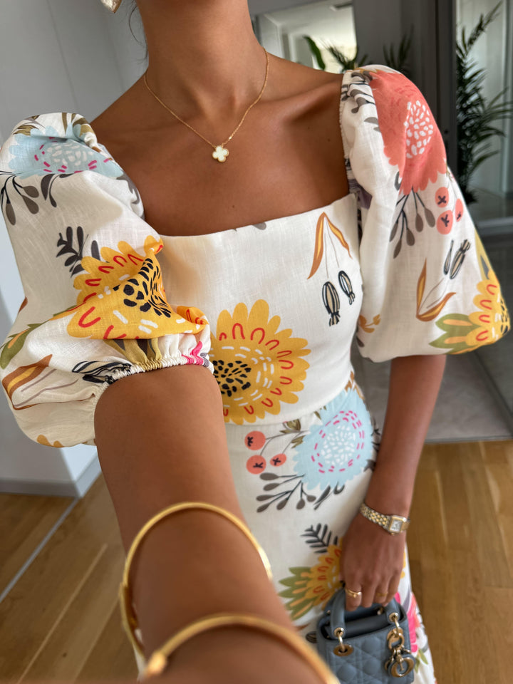 CAMILLE – ELEGANT BLOOM PUFF SLEEVE DRESS