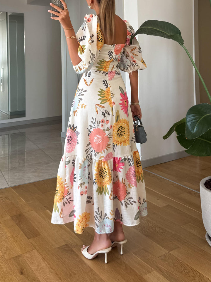 CAMILLE – ELEGANT BLOOM PUFF SLEEVE DRESS