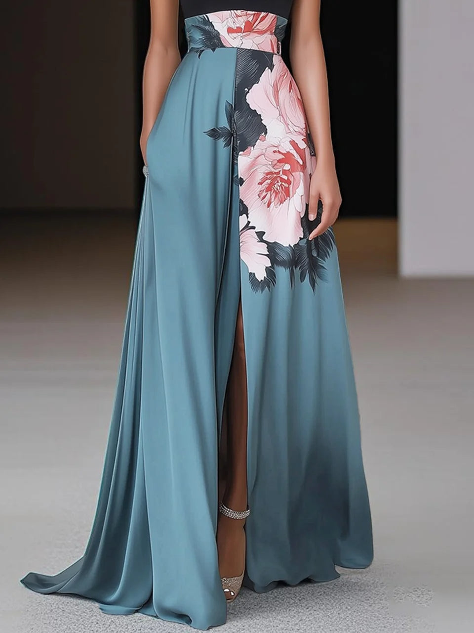 Martina | Women's Floral Sleeveless Maxi Dress with Side Slit
