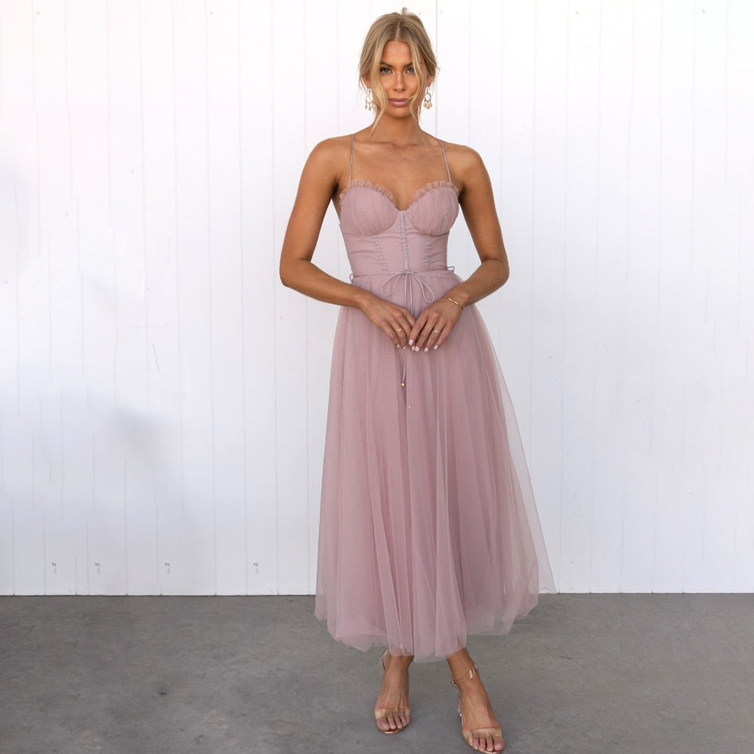 Women's Sleeveless Midi Dress with Tie Waist