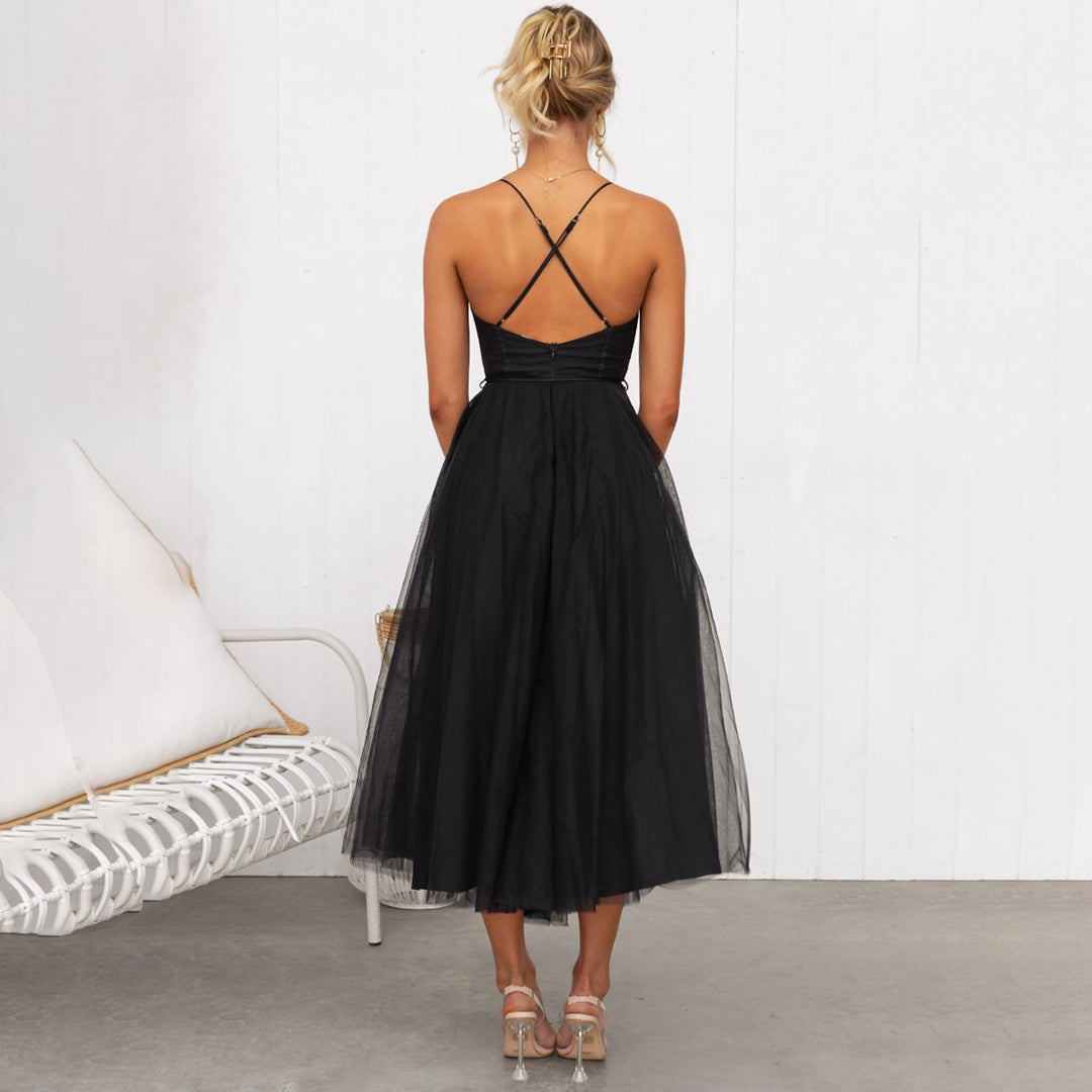 Women's Sleeveless Midi Dress with Tie Waist