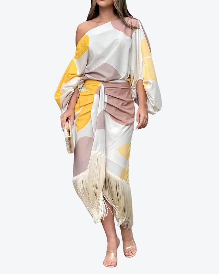 Katerina | Women's One-Shoulder Elegant Stylish Set with Fringe