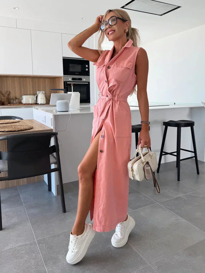 Diane | Women's Sleeveless Maxi Dress with Buttons