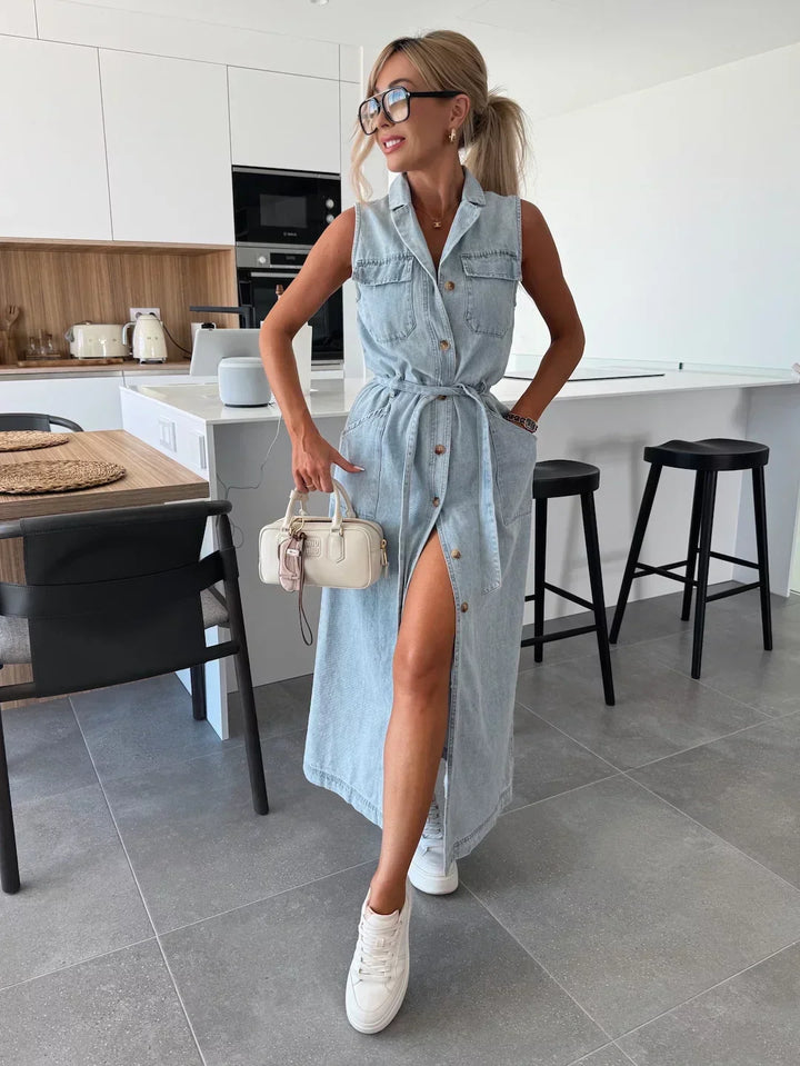 Diane | Women's Sleeveless Maxi Dress with Buttons