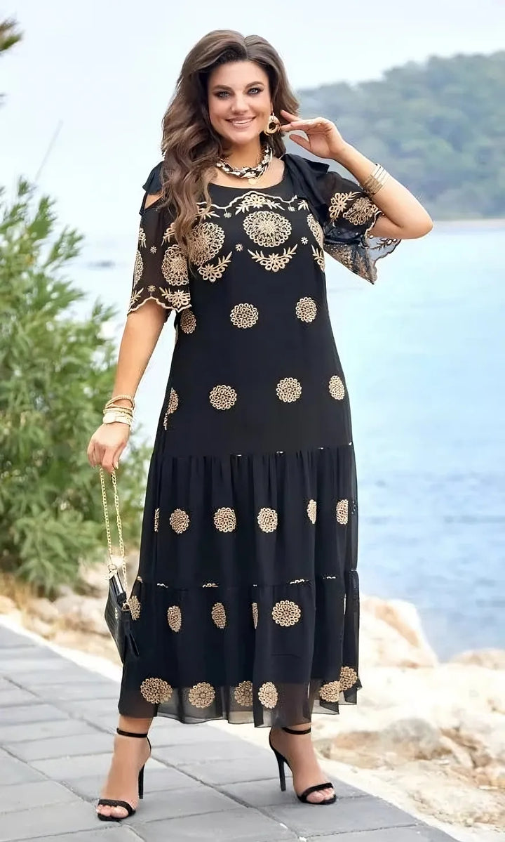 Dionne | Women's Loose Short Sleeve Elegant Summer Dress with Cut-Out