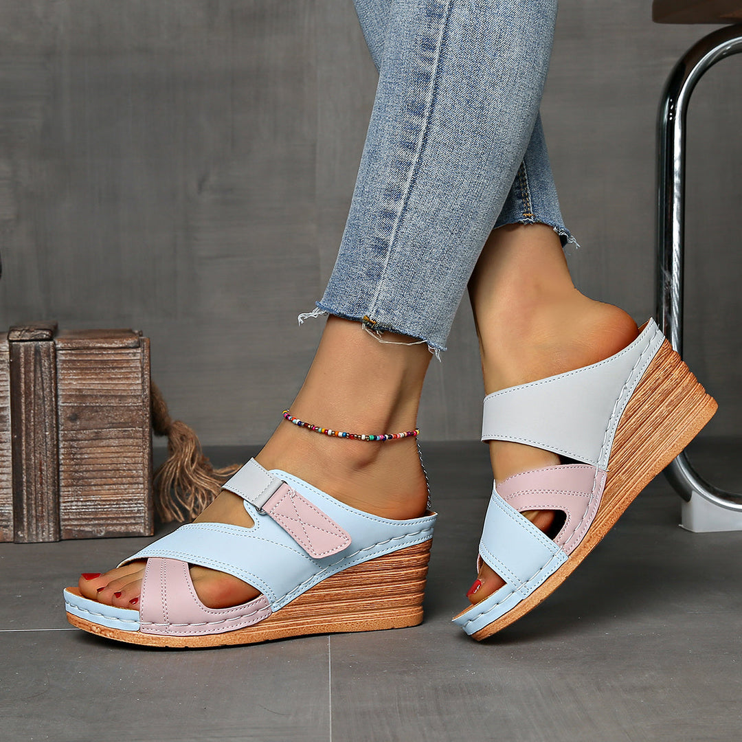 Marina | Women's Colorblock Wedge Slides, Comfortable Sandals