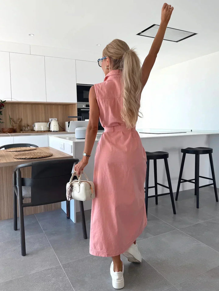 Diane | Women's Sleeveless Maxi Dress with Buttons