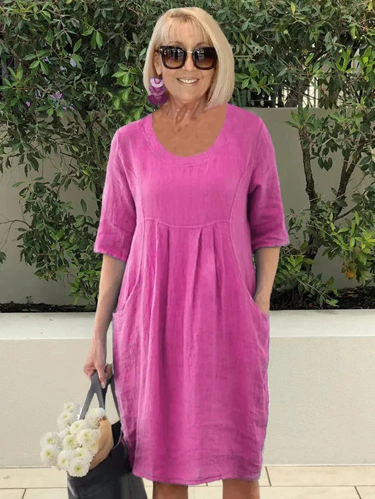 Lisa | Women's Round Neck Midi Summer Dress With Pockets