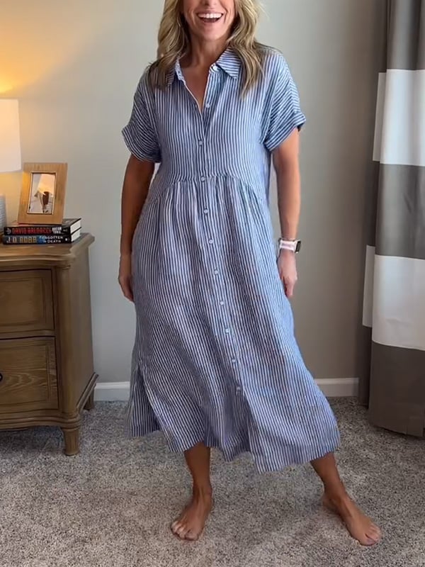 Gwen | Women's Striped Shirt Dress with Pockets