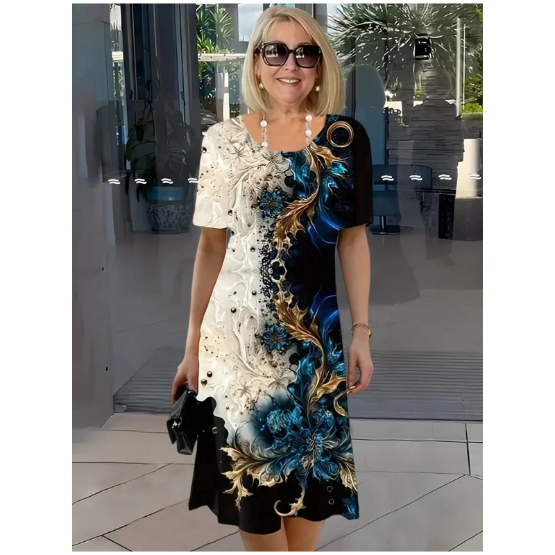 Helena | Women's Short Sleeve Round Neck Mini Floral Summer Dress