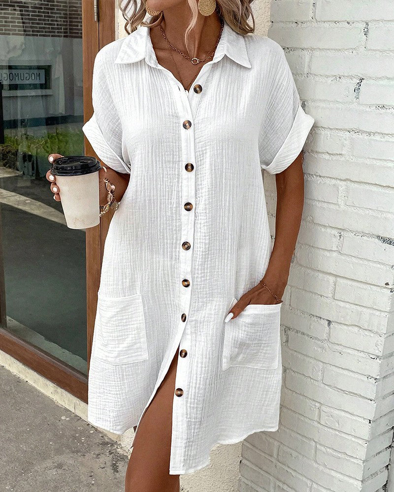Melissa | Women's Relaxed Short Sleeve Knee-Length Comfortable Summer Dress with Pockets