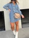 Galilea - Chic Turn-Down Collar Denim Midi Dress