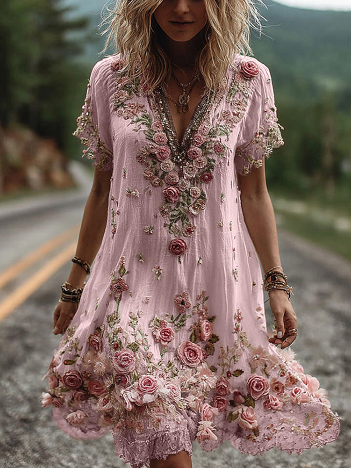 Ruby – Embroidered V-Neck Dress