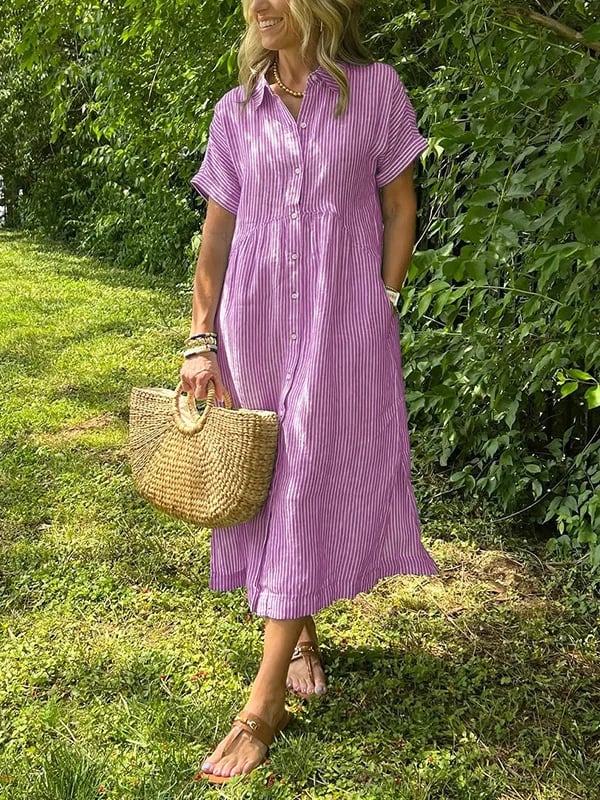 Gwen | Women's Striped Shirt Dress with Pockets