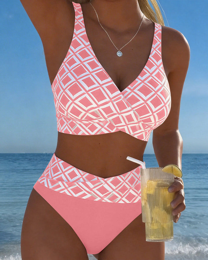 Martina | Women's Plaid Pattern Bikini with High-Waisted Briefs