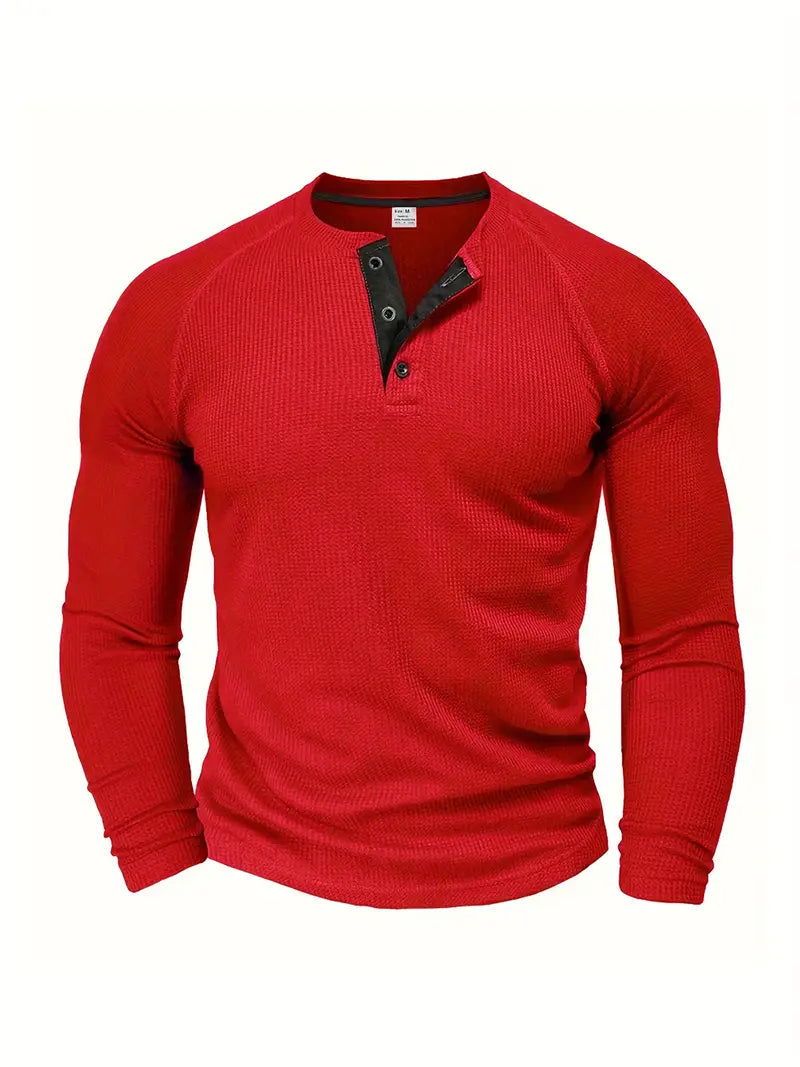 Chad | Men's Long Sleeve Crew Neck Henley Shirt with Buttons