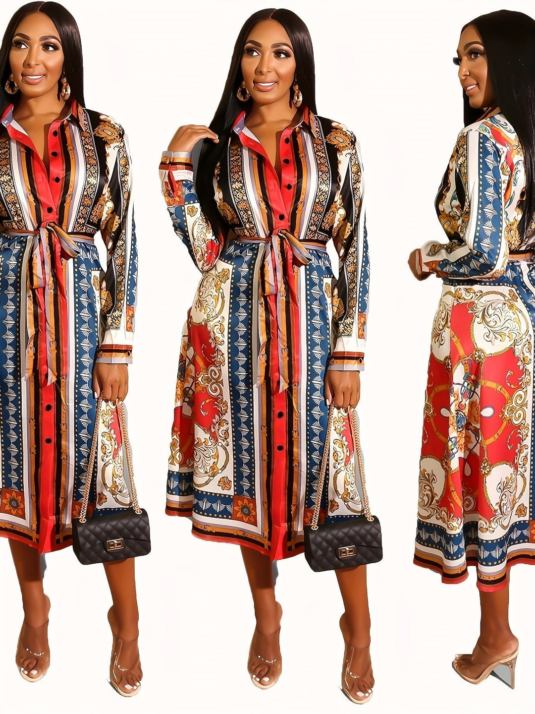 Marigold | Women's Mid-Calf Long Sleeve Shirt Dress