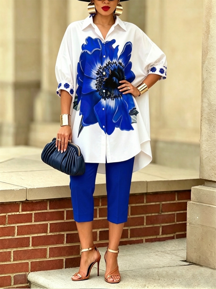 Women's Two-Piece Set with Floral Print – Elegant Modern Style