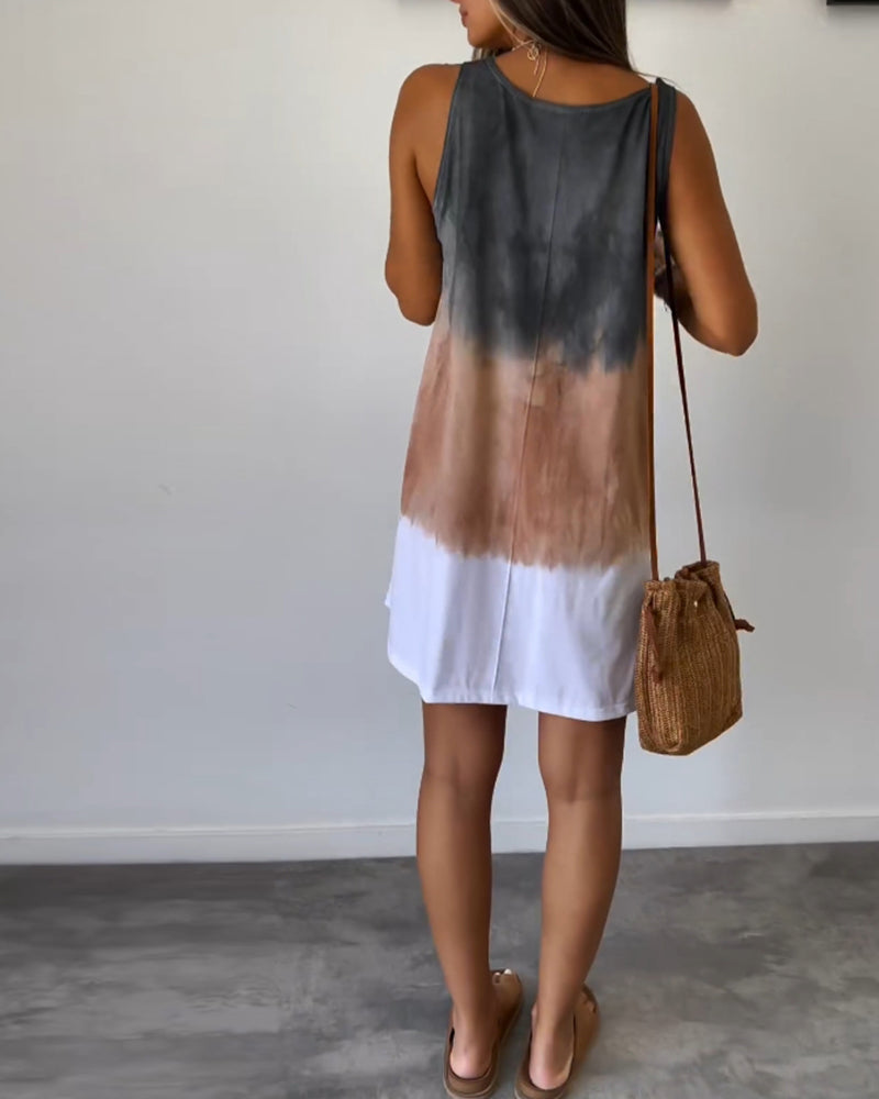 Josie | Women's Sleeveless Tie-Dye Gradient Tie Dye Print Mini Dress