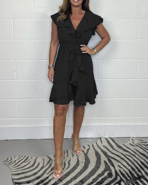 Rachel™ - Elegant V-Neck Ruffle Dress