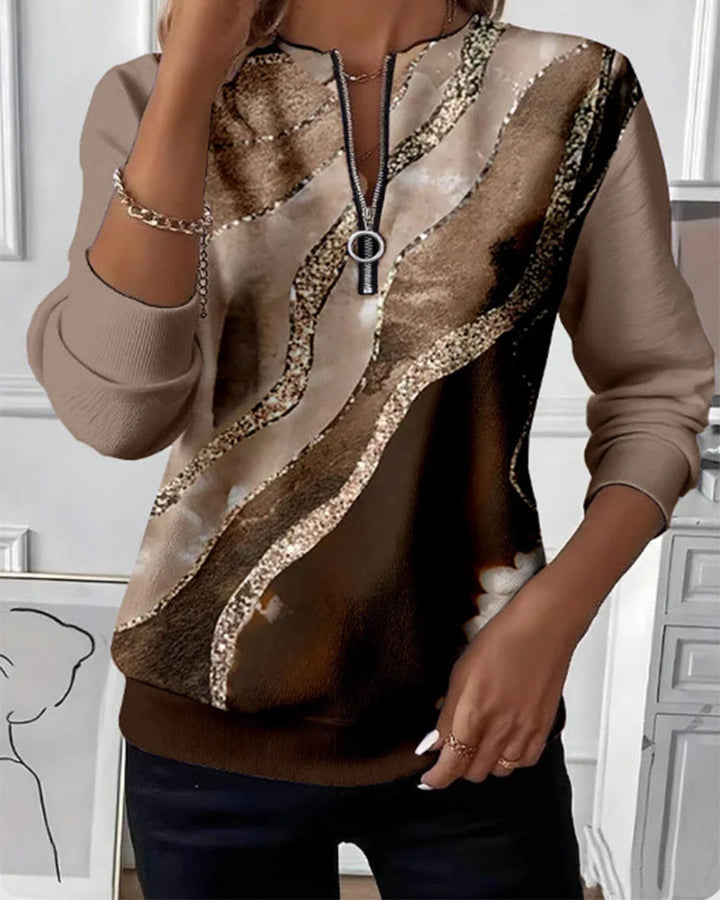 Jonah | Women's Long Sleeve Round Neck Printed Vintage Half-Zip Sweatshirt with Zipper