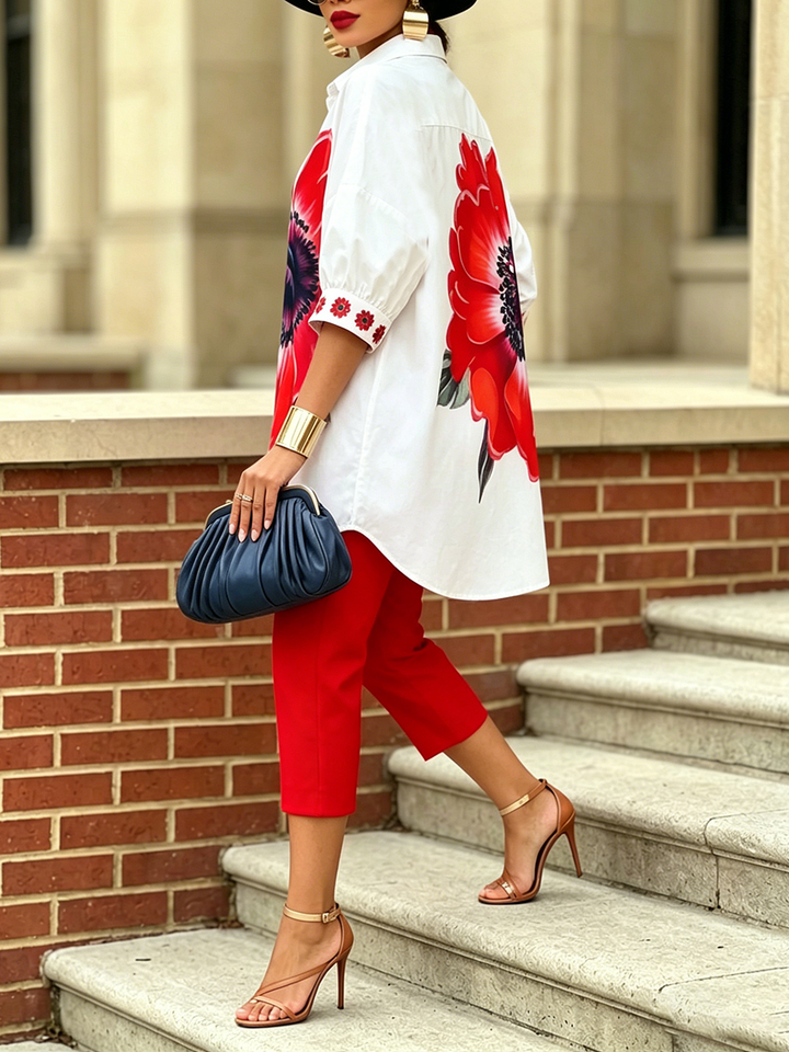 Women's Two-Piece Set with Floral Print – Elegant Modern Style