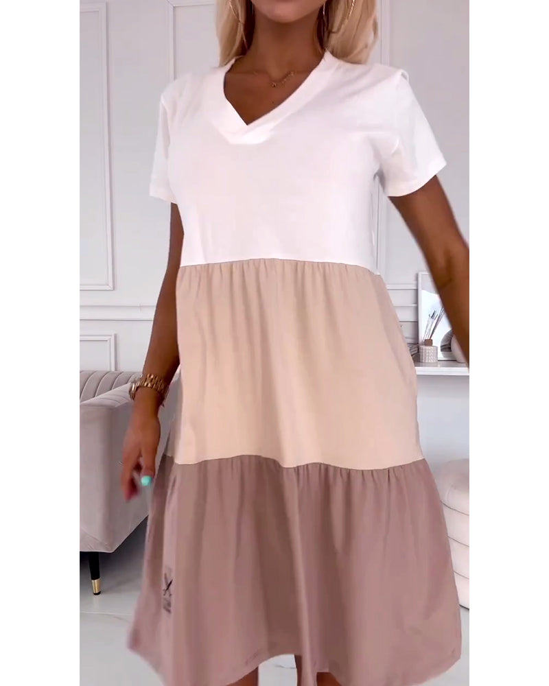 Alva | Colour Block Casual Dress with Short Sleeves