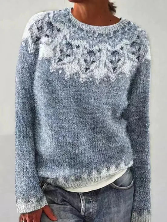 Lexi | Relaxed Boat Neck Retro Nordic Pattern Fall Sweater