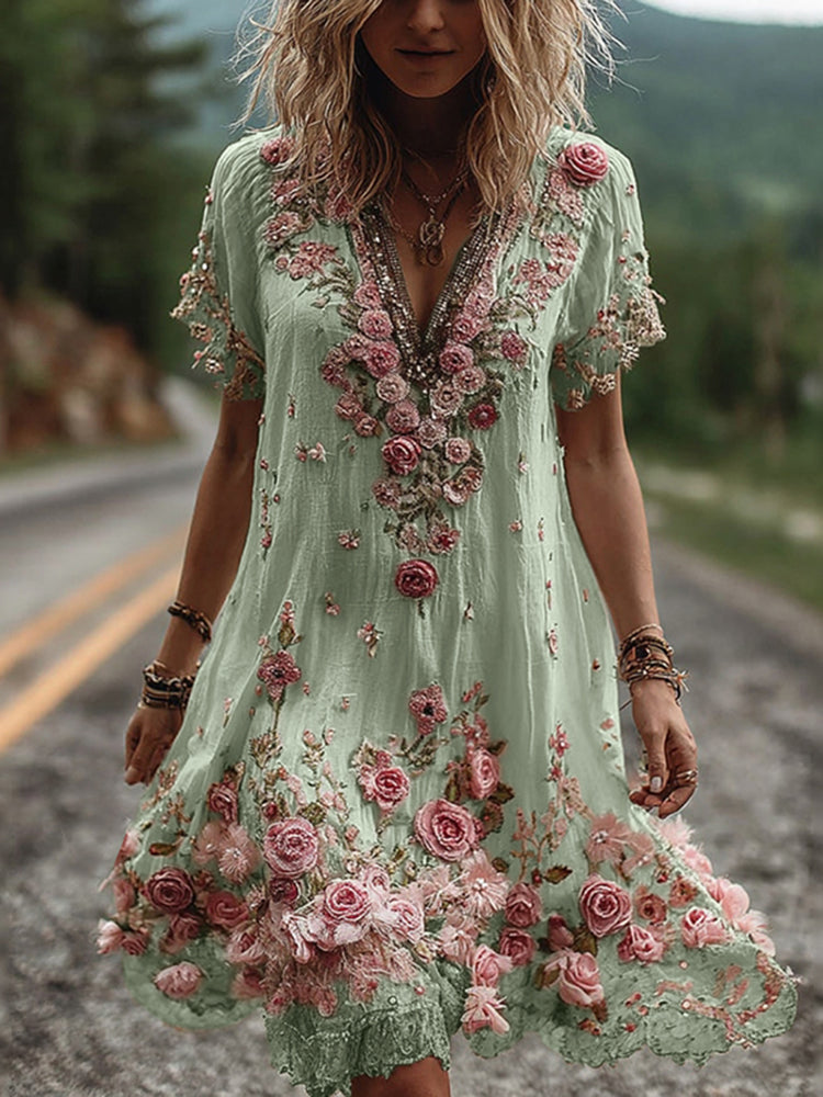 Ruby – Embroidered V-Neck Dress