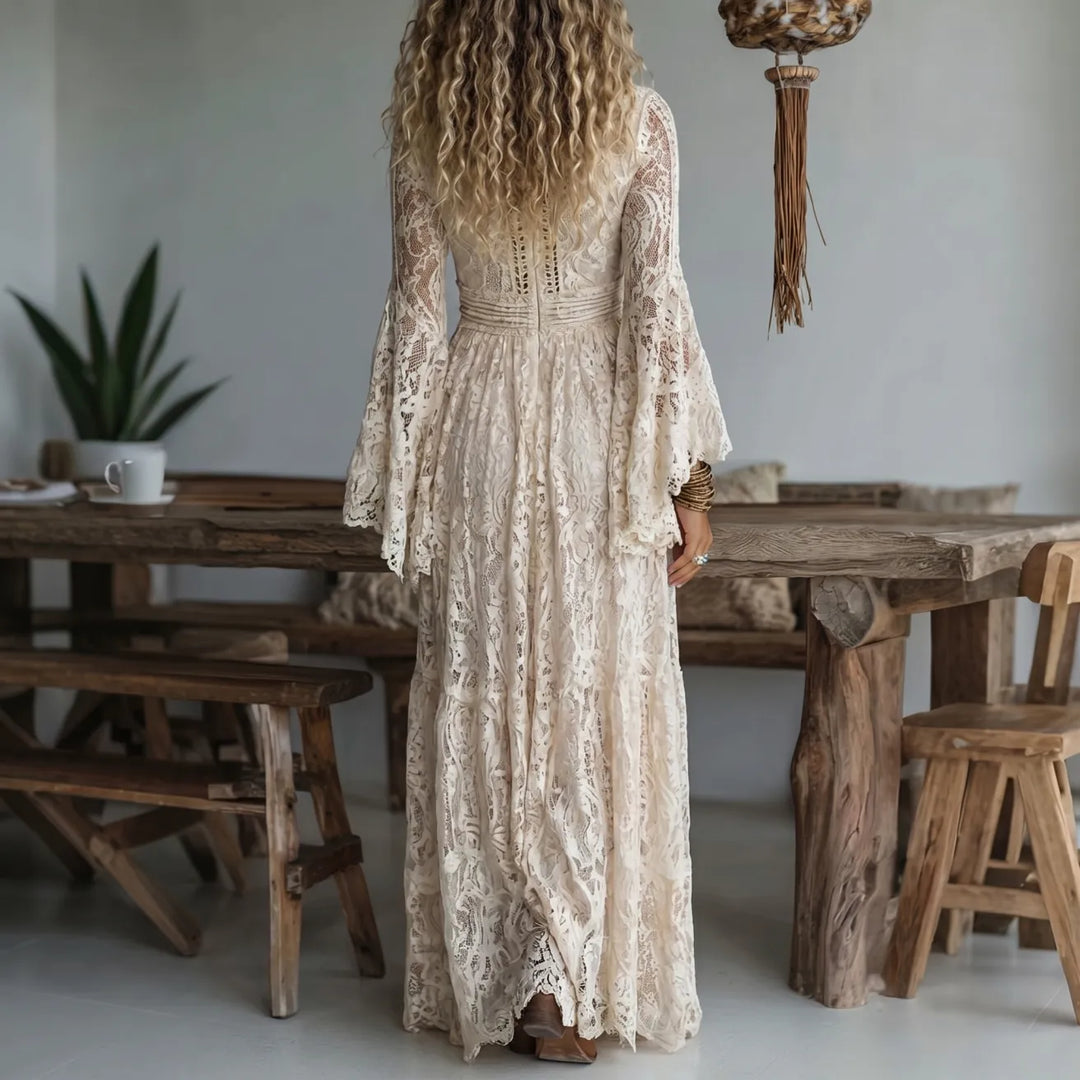Noelene | Women's Long Sleeve Lace V-Neck Maxi Dress