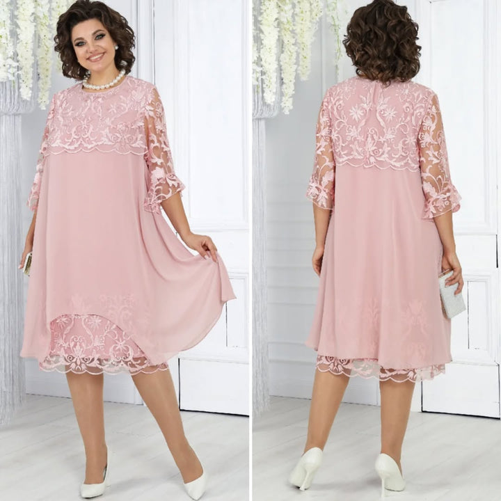Women's Round Neck Embroidered Patchwork Dress