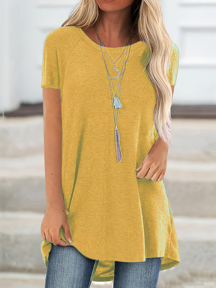Faye | Relaxed Casual Longline Crew Neck T-Shirt