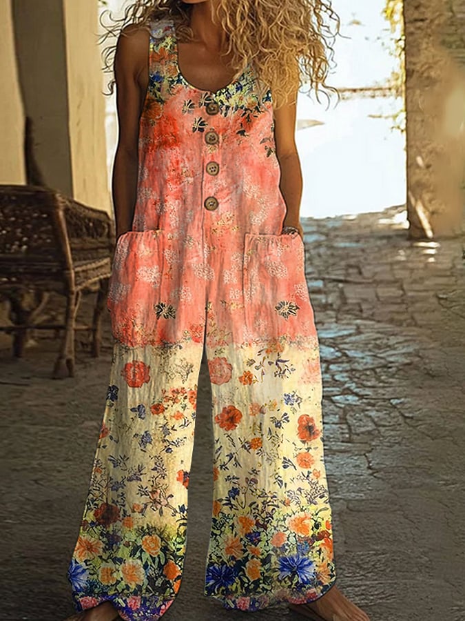 Hilary | Relaxed Chic Vintage Loose Floral Jumpsuit with Pockets