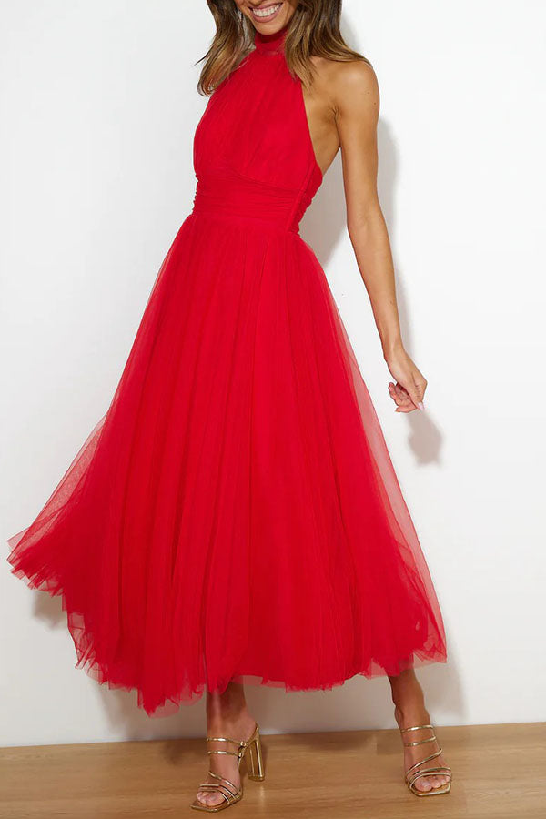Pearlina - Sleek Mesh High Neck Dress