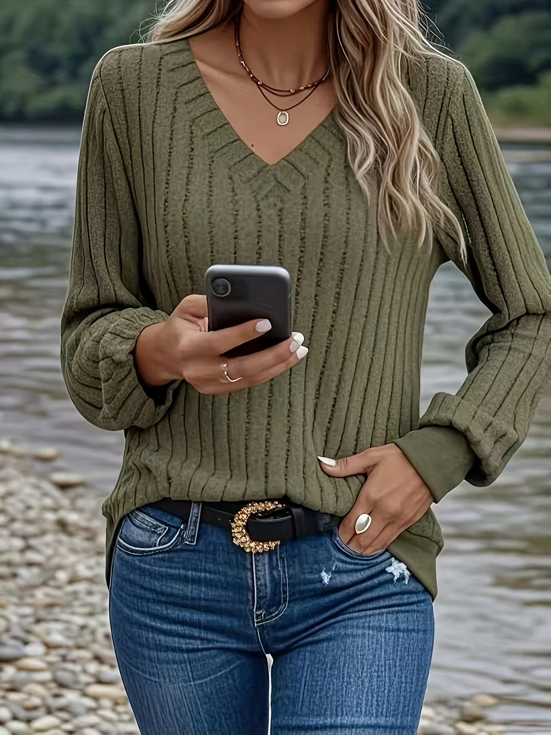 Joan | Women's Relaxed Stylish V-Neck Sweatshirt with Buttons