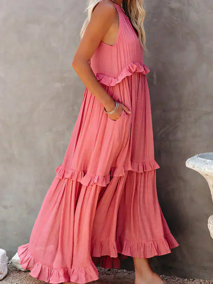 Landry | Women's Mini Chic Ruffle Trim Sleeveless Dress