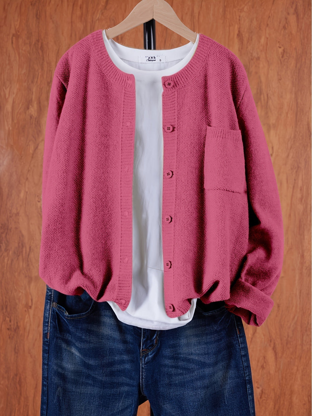Eugenia | Women's Round Neck Cardigan with Buttons and Pocket