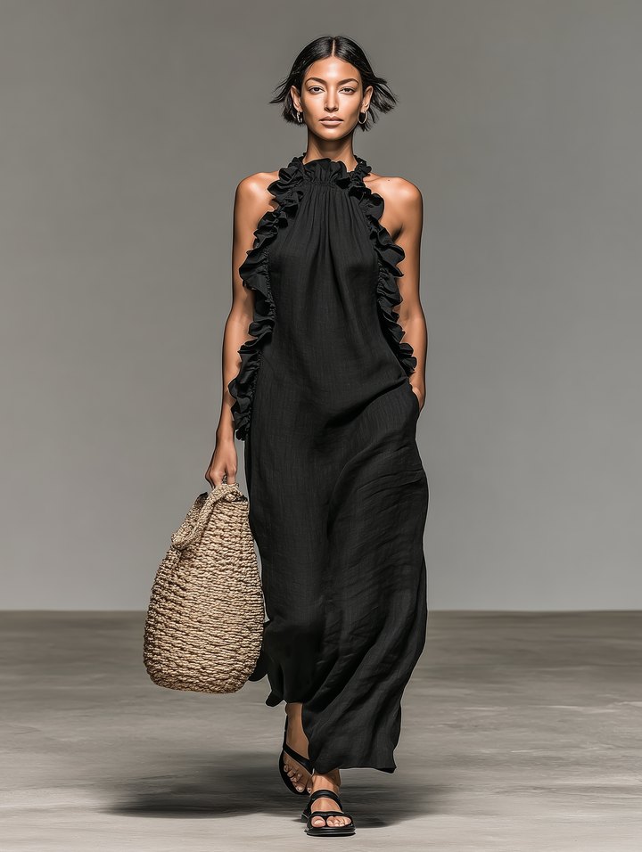 Lua | Women's Halter Sleeveless Maxi Dress with Ruffles