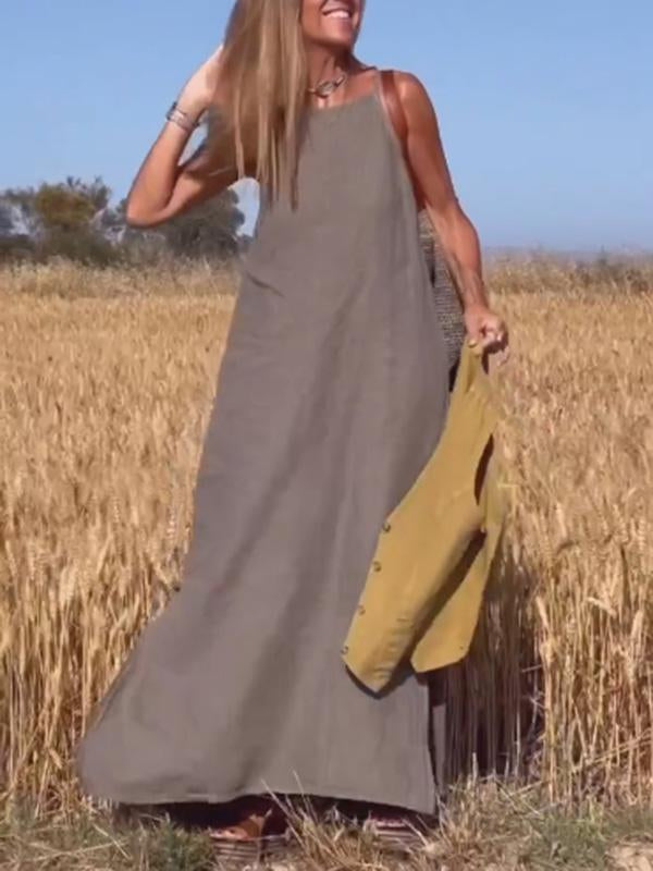 Casual Long Dress Made of Cotton and Linen for Women