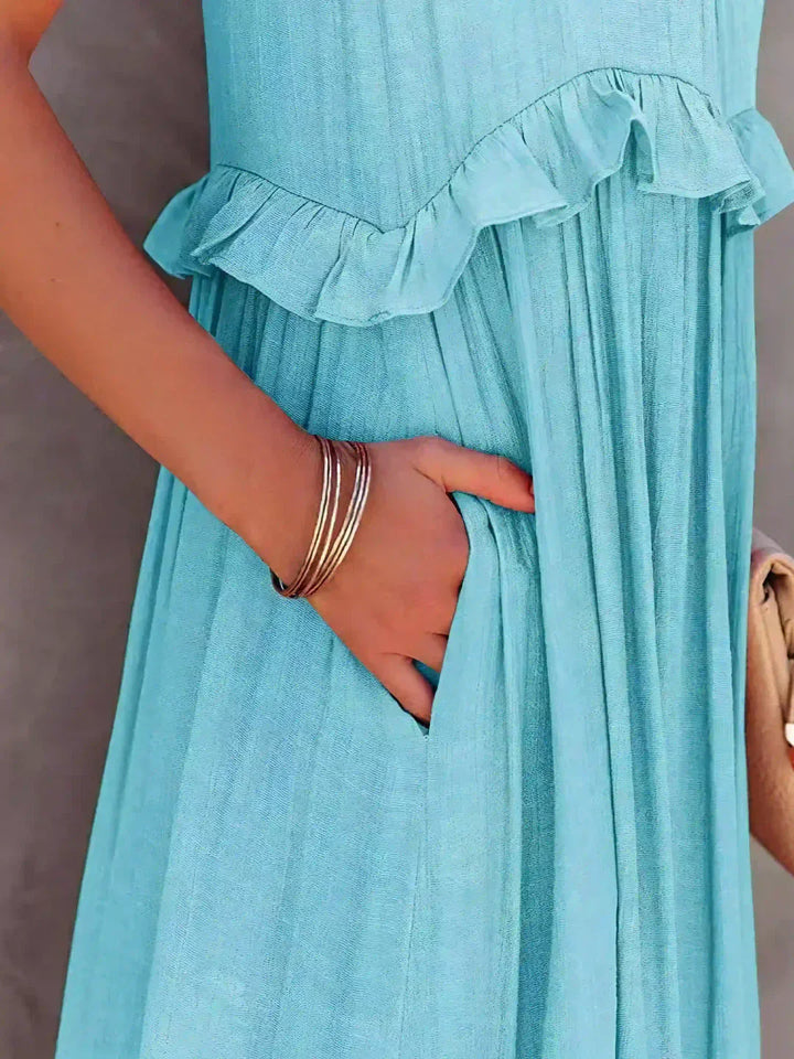 Landry | Women's Mini Chic Ruffle Trim Sleeveless Dress