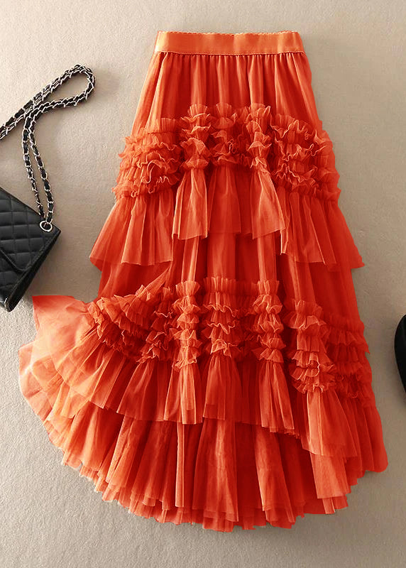 Beautiful Khaki Asymmetrical Design Tulle Tiered Fall Skirt