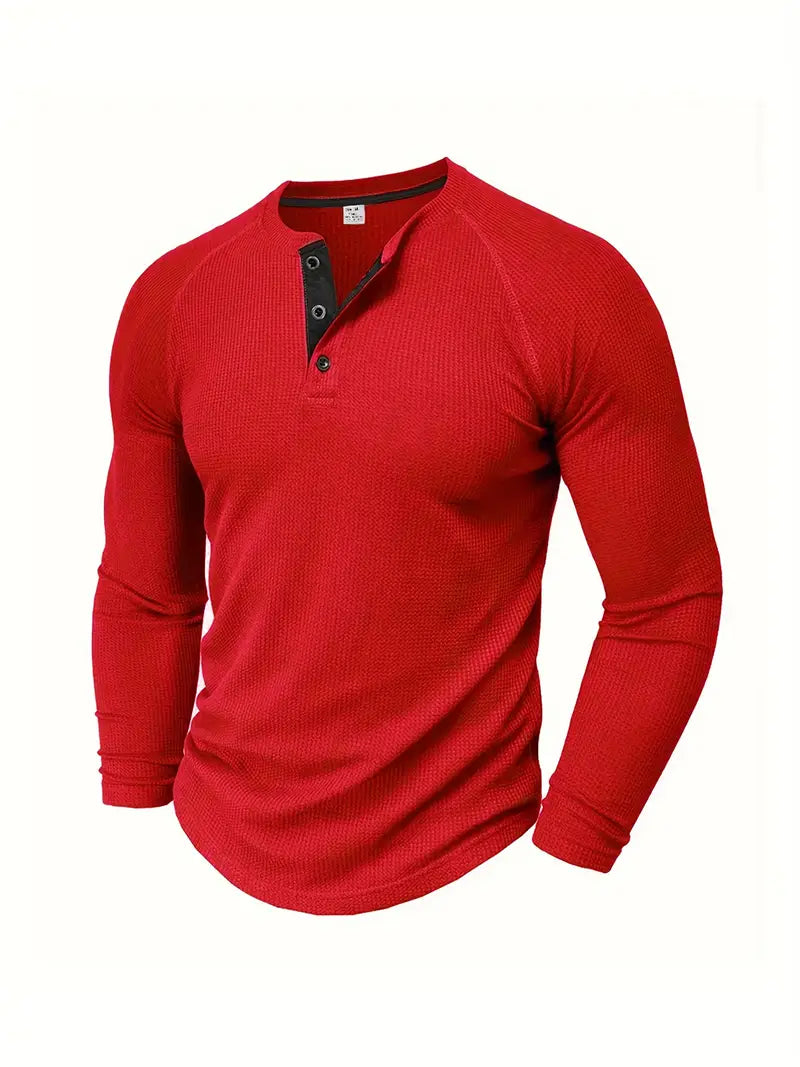 Chad | Men's Long Sleeve Crew Neck Henley Shirt with Buttons